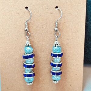 Stainless Steel Genuine Freshwater Light Blue Pearls 4ea w/Purples Crystals